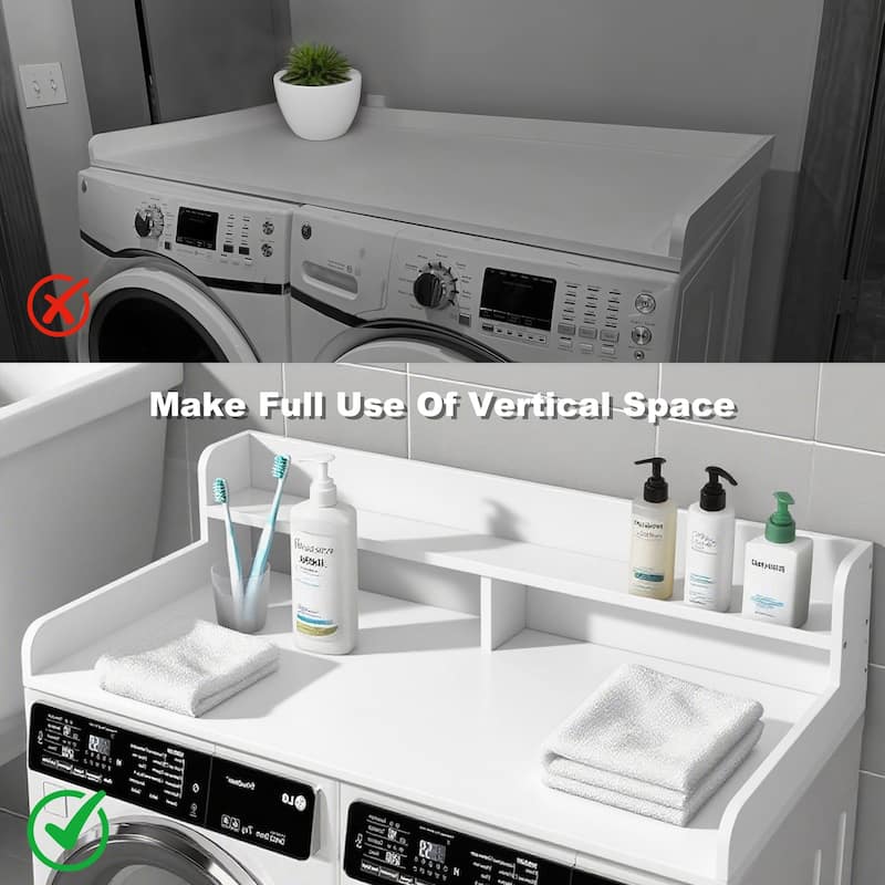 2-Tier Washer and Dryer Countertop with 2.75" H Guard, 54" W x 27.5" D Laundry Countertop Cover