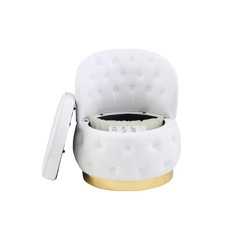 Modern 25.2" Velvet 360° Swivel Buttons Tufted Barrel Chair with Gold Stainless Steel Base and Storage