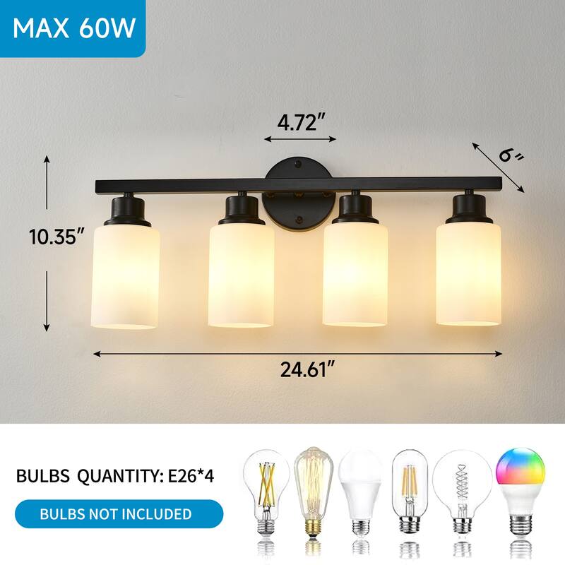 4-Light Matte Black Wall Lamps With White Glass Shades (No Bulbs) Sconce Lighting For Bedroom Living Room