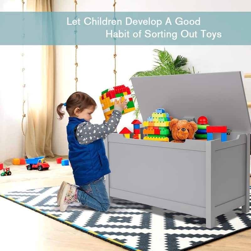 Toy Box Toy Storage Chest Bench with Safety Hinged Lid for Ages 3+