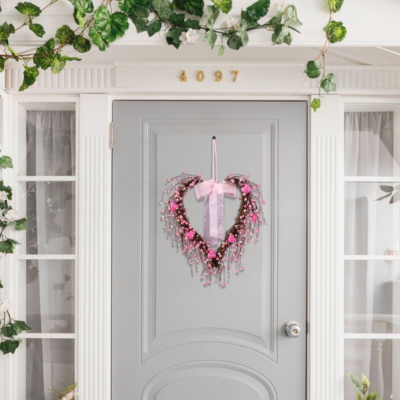 Glitzhome Valentine's Berry Heart Wreath Wall Hanging Decor