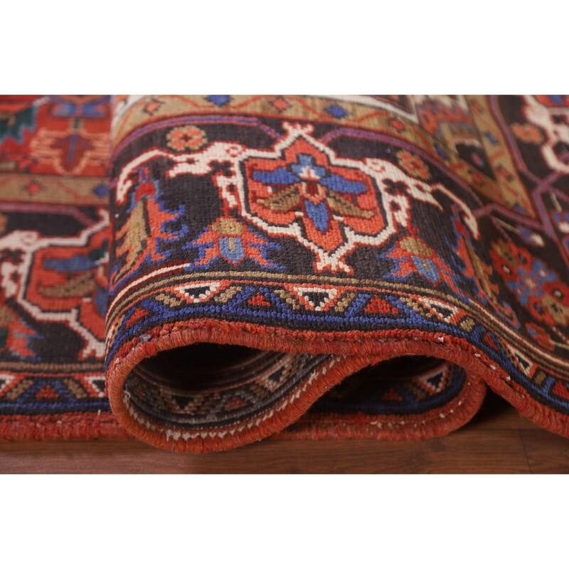 Hand Knotted Oriental 100% Wool Carpet Traditional Medallion Red Heriz Area Rug - 9' 7'' X 6' 11''