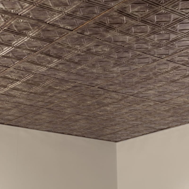 FASÄDE Traditional Style 4 Decorative Vinyl 2ft x 2ft Lay in Ceiling Panel in Bermuda Bronze (5 Pack)