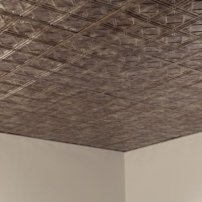 FASÄDE Traditional Style 4 Decorative Vinyl 2ft x 2ft Lay in Ceiling Panel in Bermuda Bronze (5 Pack)