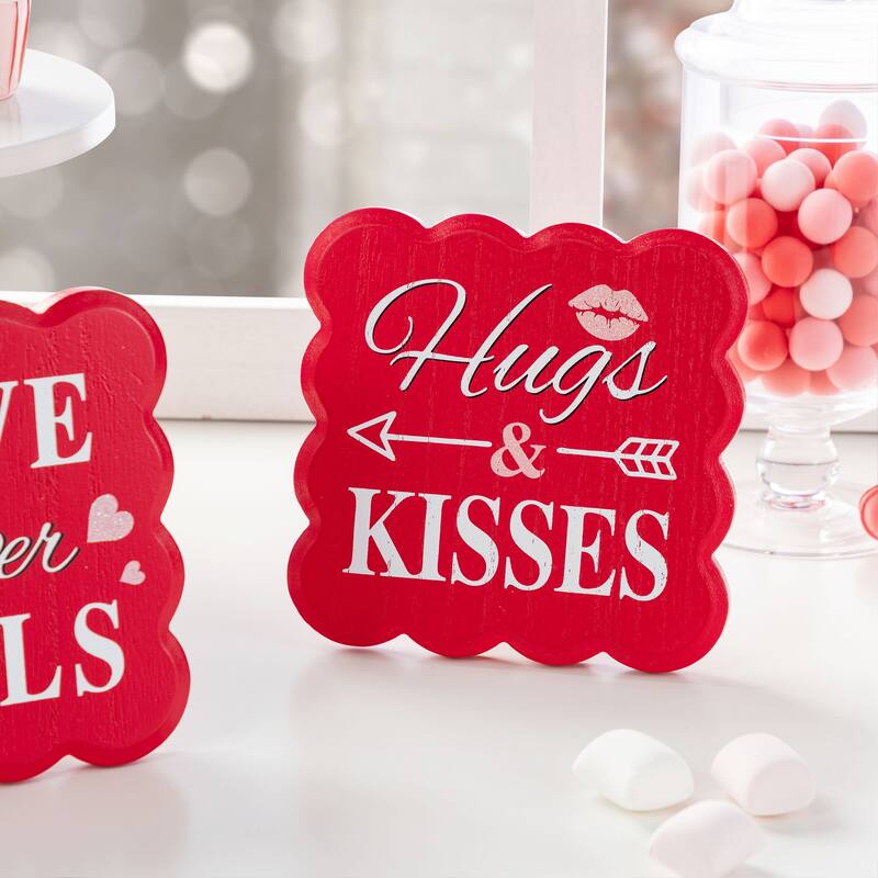 Glitzhome 6"H Set of 2 Valentine's Wooden LOVE Never Fails Table Decor
