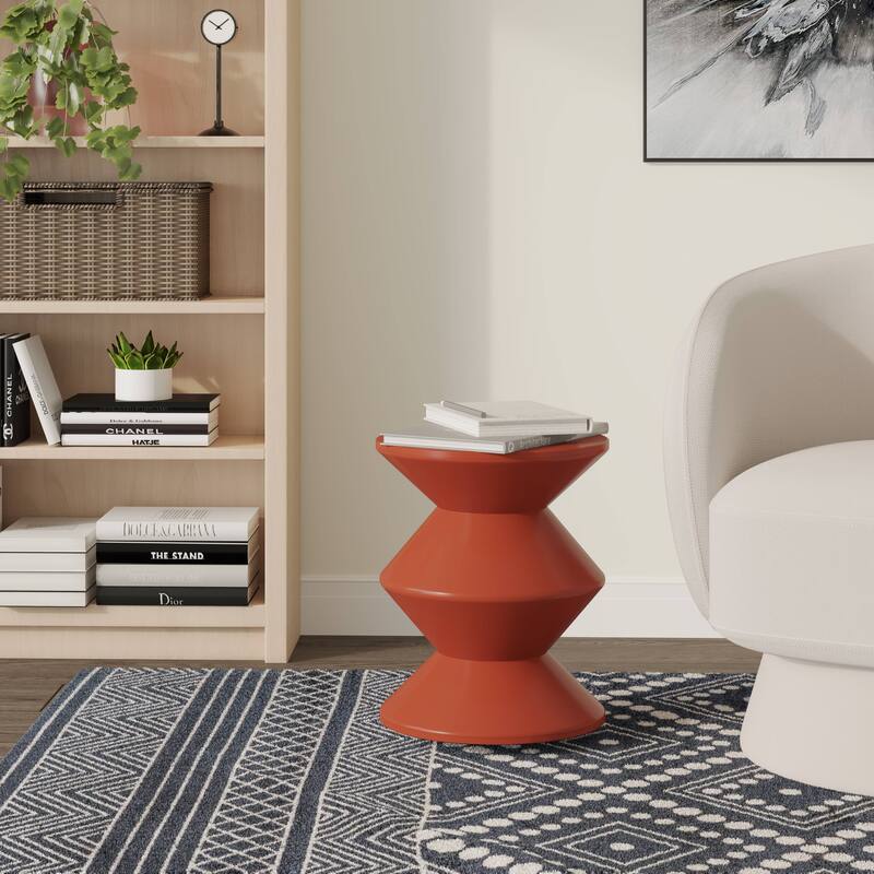 Round Side Table in ABS Plastic with Double-Hourglass Design End Table For Indoor and Outdoor