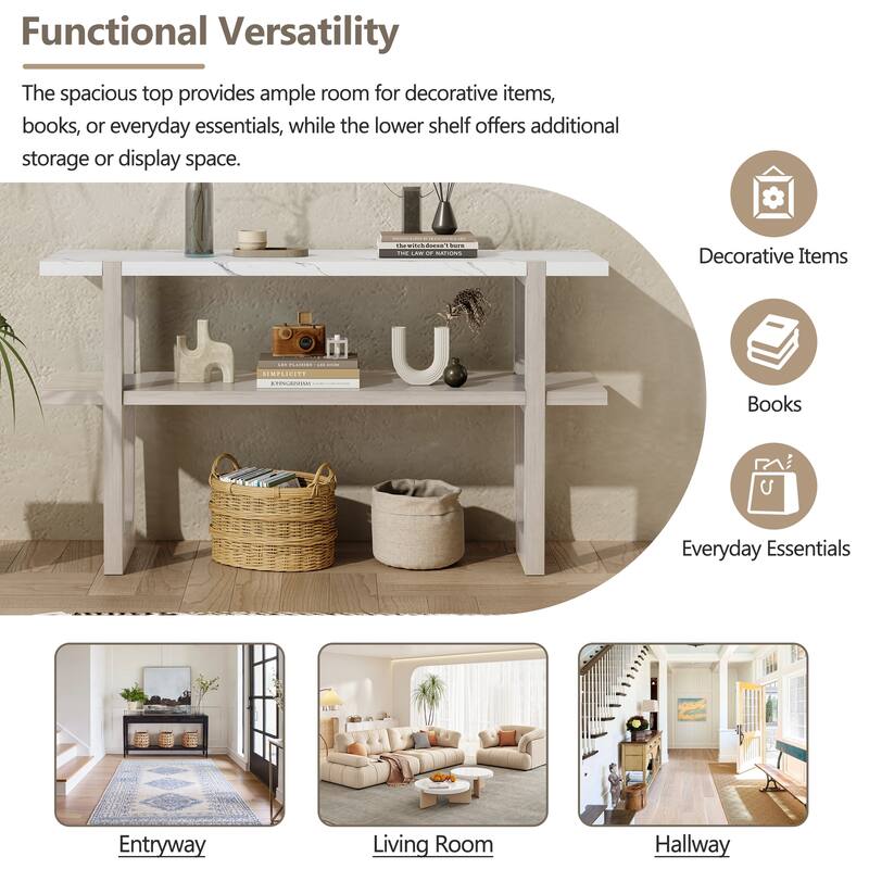 Elegant Console Table with Marble-Effect Top and Versatile Storage Solutions for Entryway and Living Room