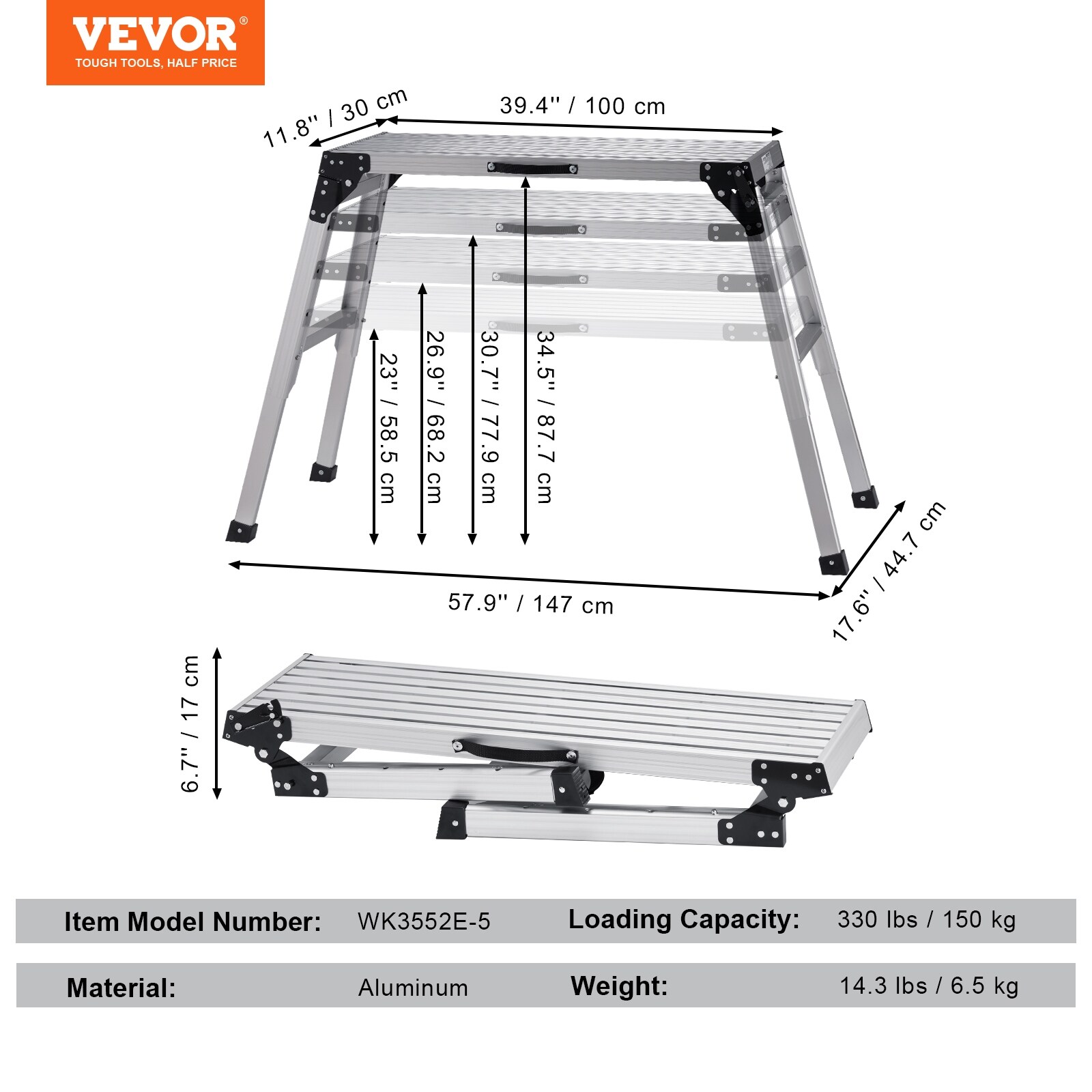 VEVOR Folding Work Platform, 330 lbs & 660 lbs Load Capacity