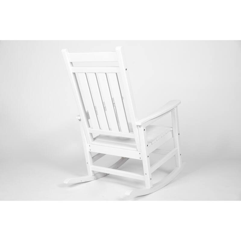 Outdoor Rocking Chair Set with Side Table, 3-Piece Rocking Chair Set with Wood Texture, Black