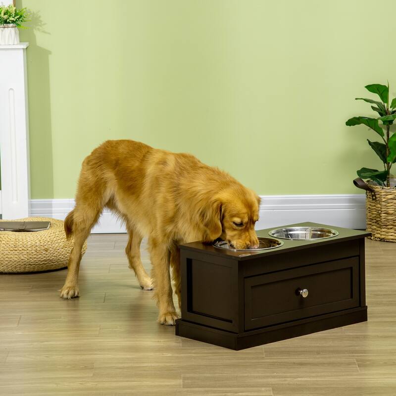 PawHut Large Elevated Dog Bowls with Storage Drawer Containing 11L Capacity, Raised Dog Bowl Stand