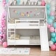 preview thumbnail 10 of 16, Modern Twin Size Bunk House-Shaped Bed With Slide And Ladder For Kids White