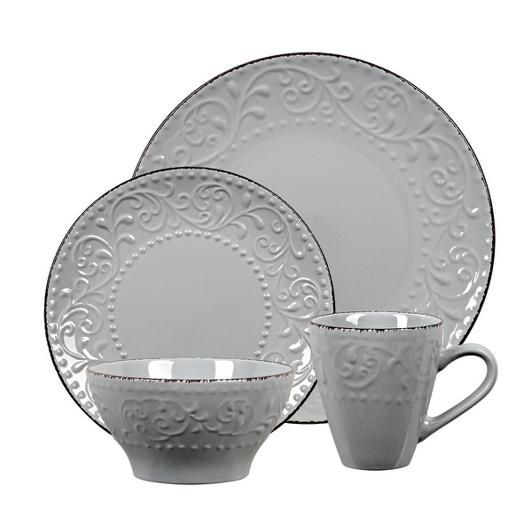 Lorren Home Trends 16 Piece Stoneware Scroll Dinnerware Set-Gray. Opens flyout.