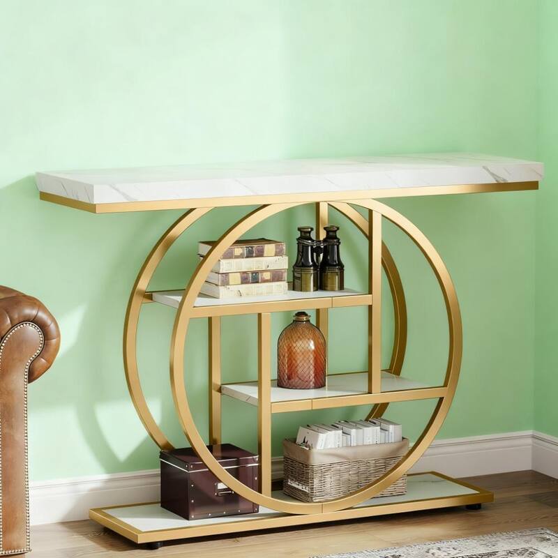 41.3" Console Table Sofa Table, Entryway Console Table, Narrow Wood Accent Tables - White+Gold