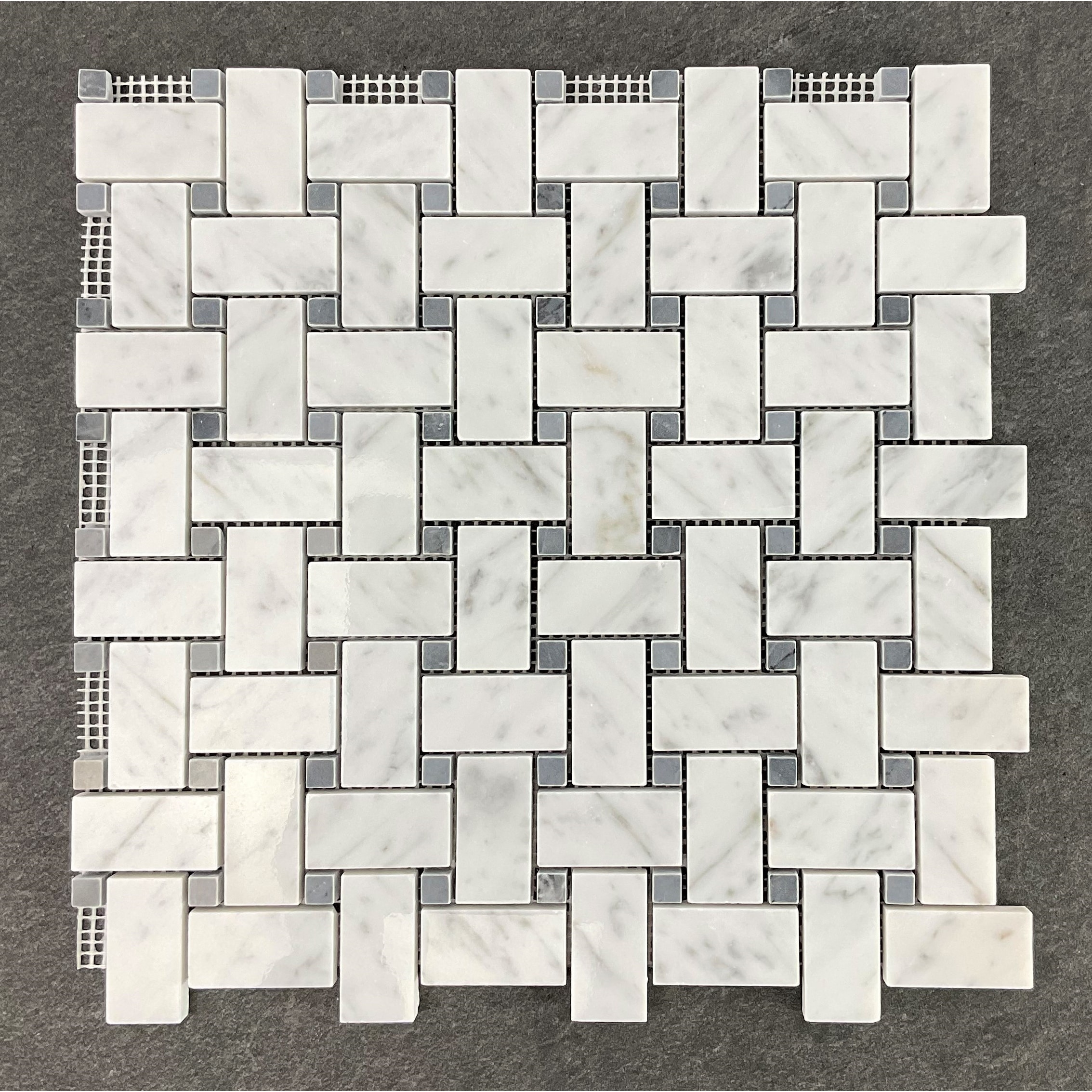 White Carrara 1" x 2" Basketweave Marble Mosaic Tiles - Case (10 Sheets)