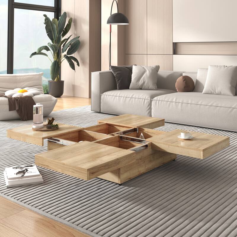 Square Veneer Coffee Table Sliding Top with Storage