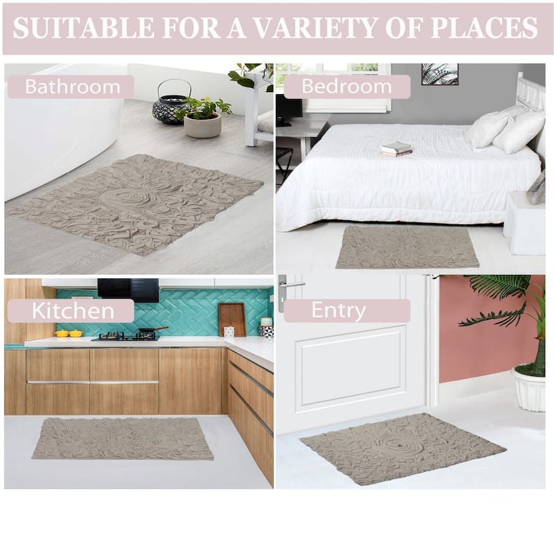 Bell Flower Bathroom Rug, Cotton Soft, Water Absorbent Bath Rug, Non Slip Shower Rug Machine Washable 24"x40" Rectangle