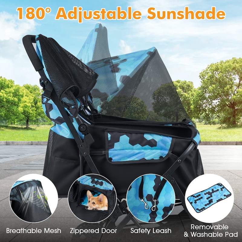 Gymax Double Pet Stroller w/ 2-seater Carrier Adjustable Sunshade