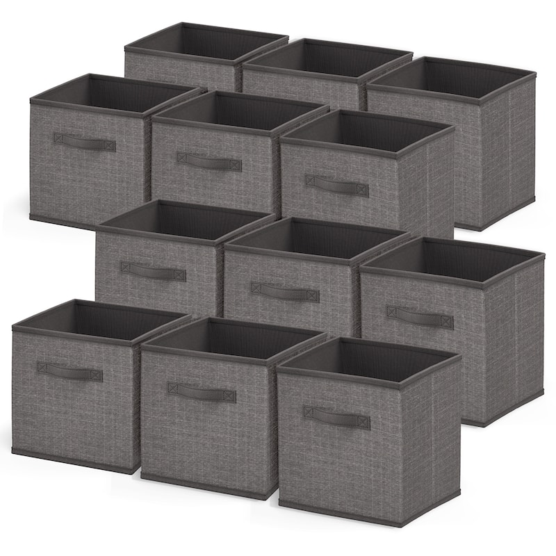 Nestl Foldable Fabric Storage Cubes - Open 10" Cube Storage Bins - 12 PC - Gray