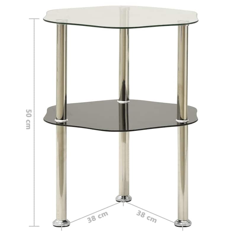 vidaXL 2-Tier Side Table Transparent & Black 15"x15"x19.7" Tempered Glass - 15" x 15" x 19.7"