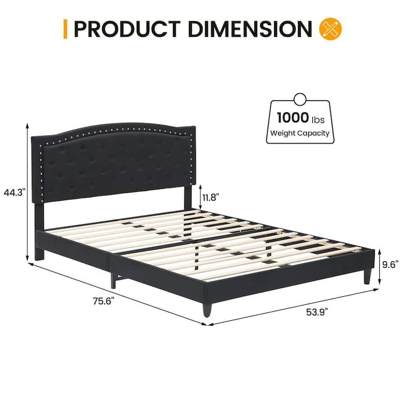 Full Size Bed Frame with Adjustable Headboard