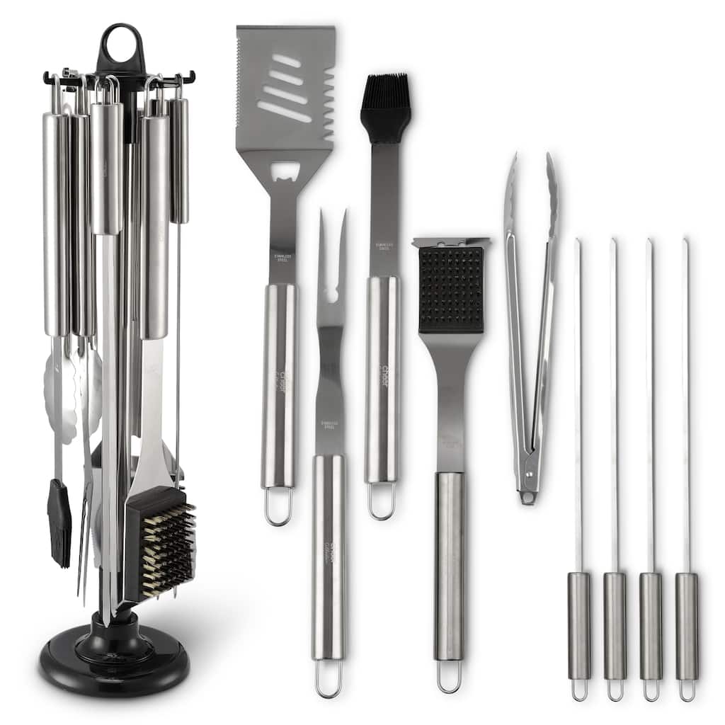 Cheer Collection 10 Piece Stainless Steel BBQ Set with Carousel