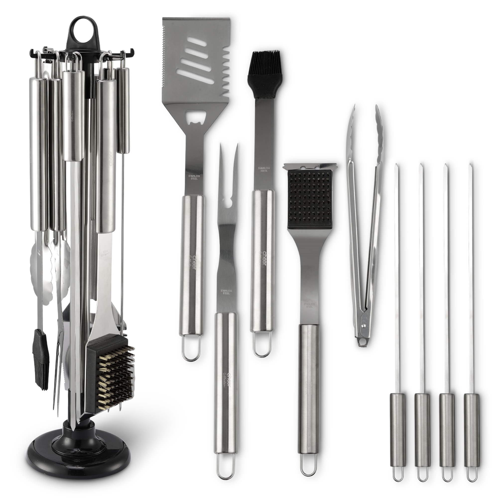 Cheer Collection 10 Piece Stainless Steel BBQ Set with Carousel