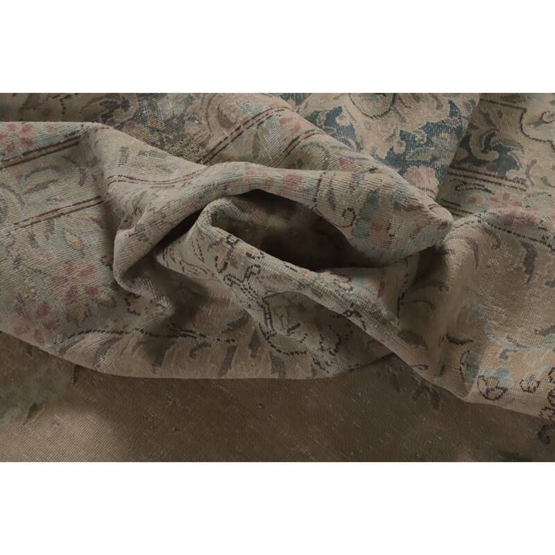 Hand Knotted Oriental 100% Wool Carpet Traditional Floral Beige & Ivories Kerman Area Rug - 14' 1'' X 10' 1''