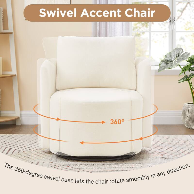 Chenille 360° Swivel Barrel Chair with Ergonomic Curved Design and 440lb Weight Capacity