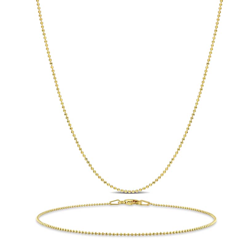 Miadora 1mm Ball Chain Necklace and Anklet Set yellow Plated Sterling Silver-16 + 9 in