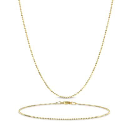 Miadora 1mm Ball Chain Necklace and Anklet Set yellow Plated Sterling Silver-16 + 9 in
