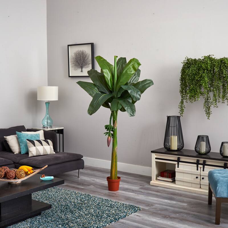 Banana Silk Tree 6Ft Real Touch - Modern Home Decor Accent Plant, Adjustable Green Leaves, Realistic Faux Tree - 6ft.