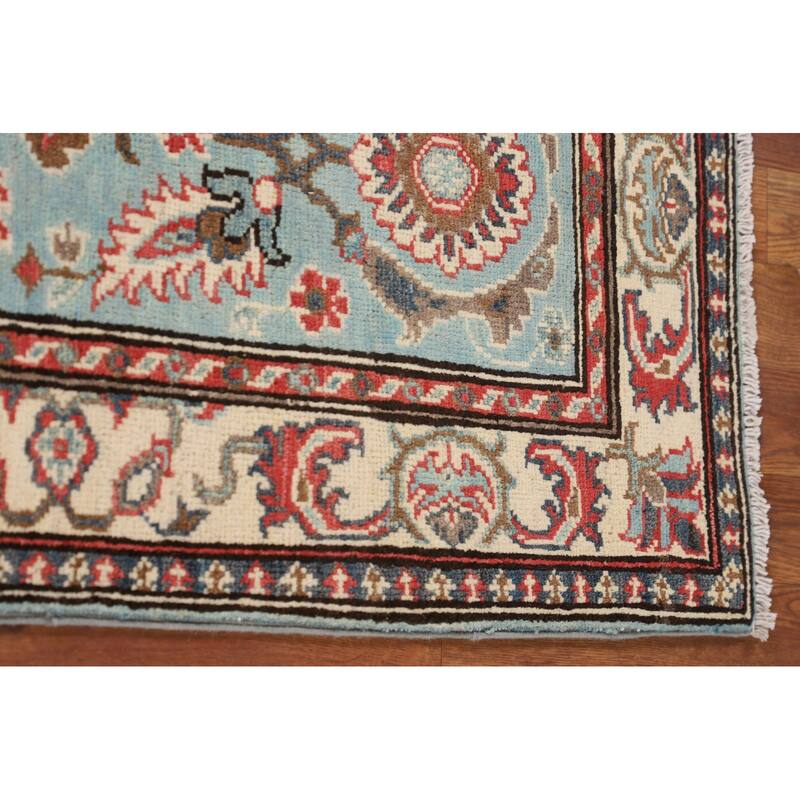 Light Blue Traditional Kazak Runner Rug Handmade Hallway Wool Carpet - 2'1" x 5'9"