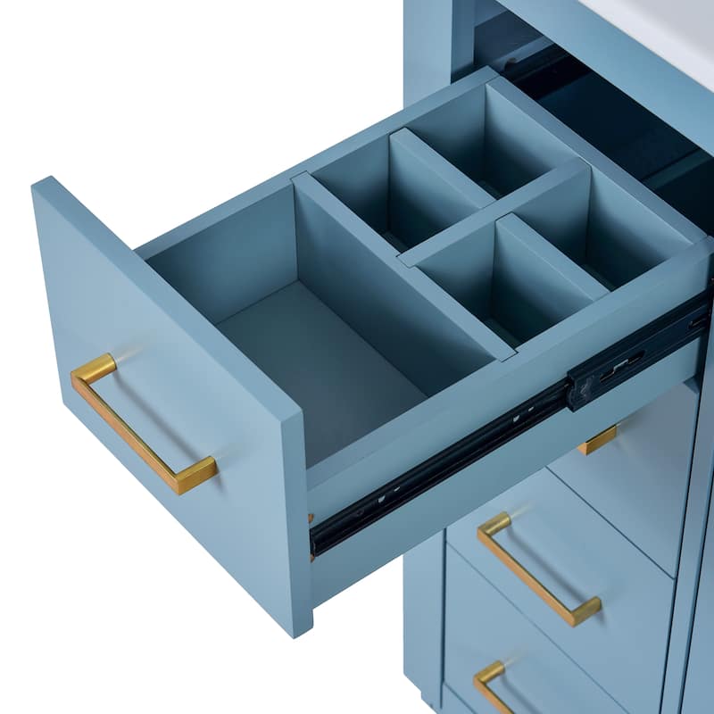 Freestanding Vanity Set, Wooden Bathroom Storage Cabinet, Bathroom Vanity with Ceramic Sink, 3 Drawers & Soft Closing Doors