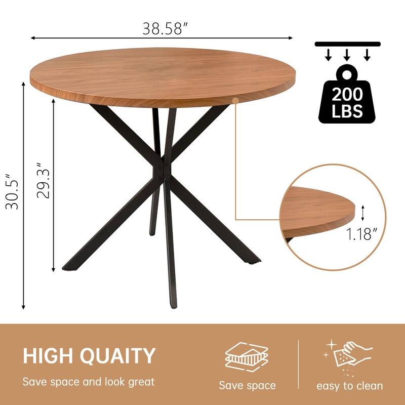 Grondin Modern Farmhouse Style 38.6“ Round Dining Table with 1.18" Thick MDF Tabletop and Pedestal Cross Metal Legs