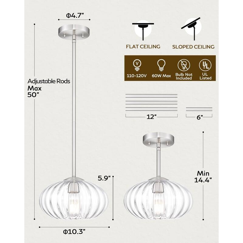10.3" Dome Glass Pendant - Vintage Industrial Lighting for Kitchen & Dining