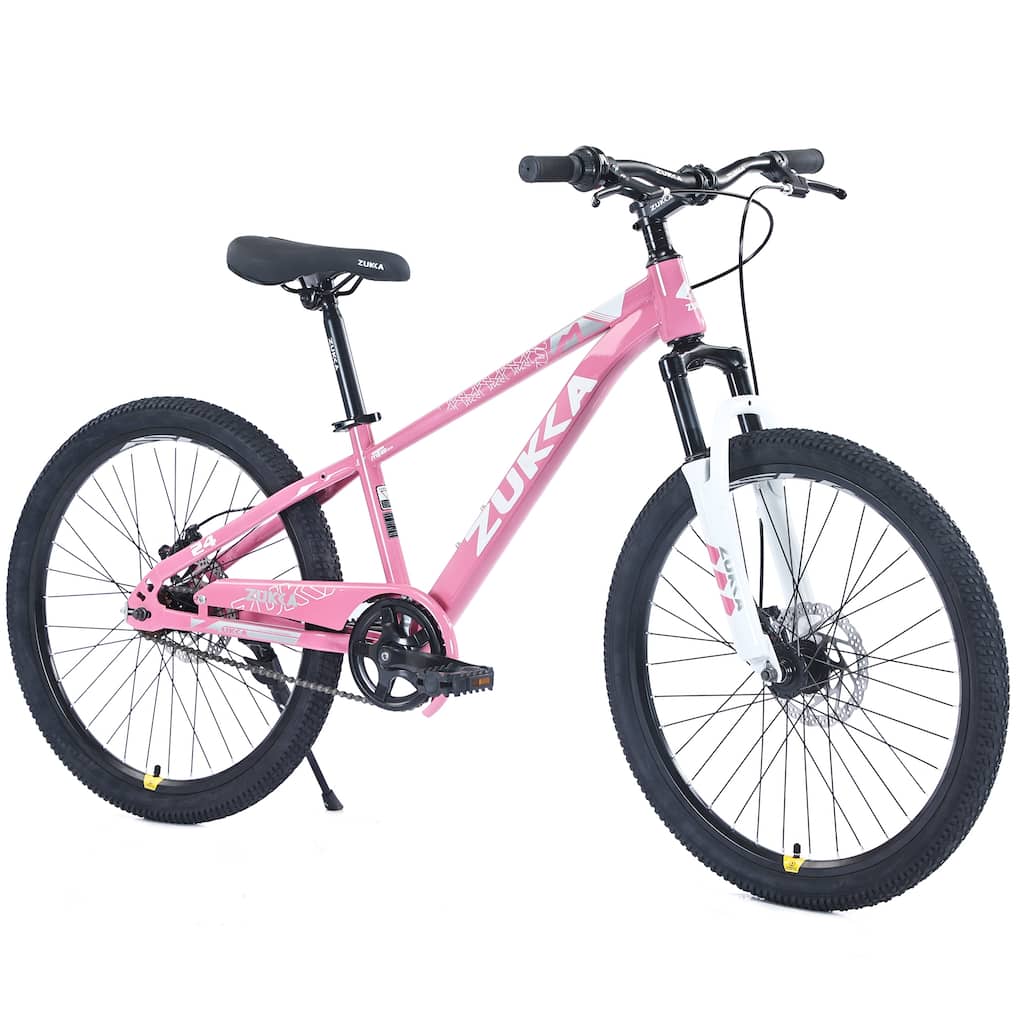 Mountain Cycling Bike 24 Inch Road Commuting Kids Bicycle with Dual Disc Brakes and Shock-Absorbing Fork for Boys and Girls