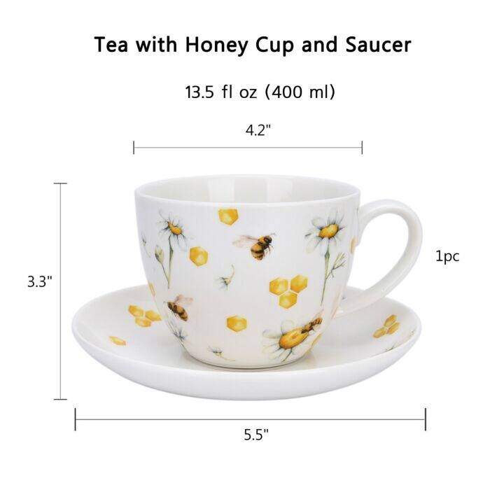 STP Goods 13.5oz Honey Bee Tea Coffee Cup & Saucer Gift Box Set - 13.5 fl oz
