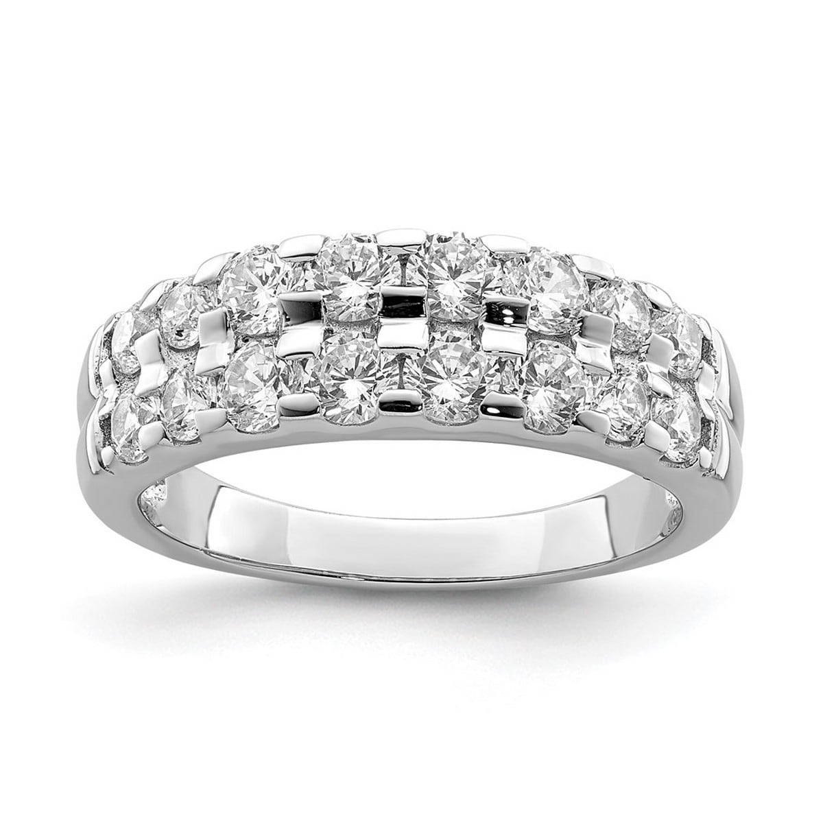 Curata 925 Sterling Silver Rhodium Plated 2 row CZ Cubic Zirconia Ring
