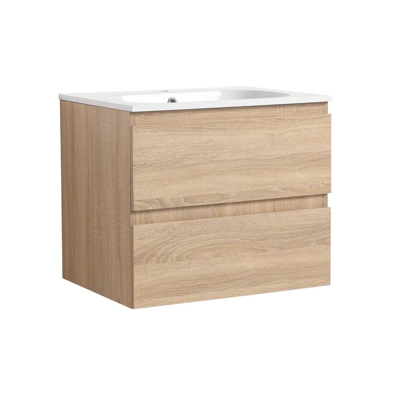 Wall-Mounted Plywood Bathroom Vanity Set in Light Oak with Integrated Gel Sink - 30" x 18" x 20"