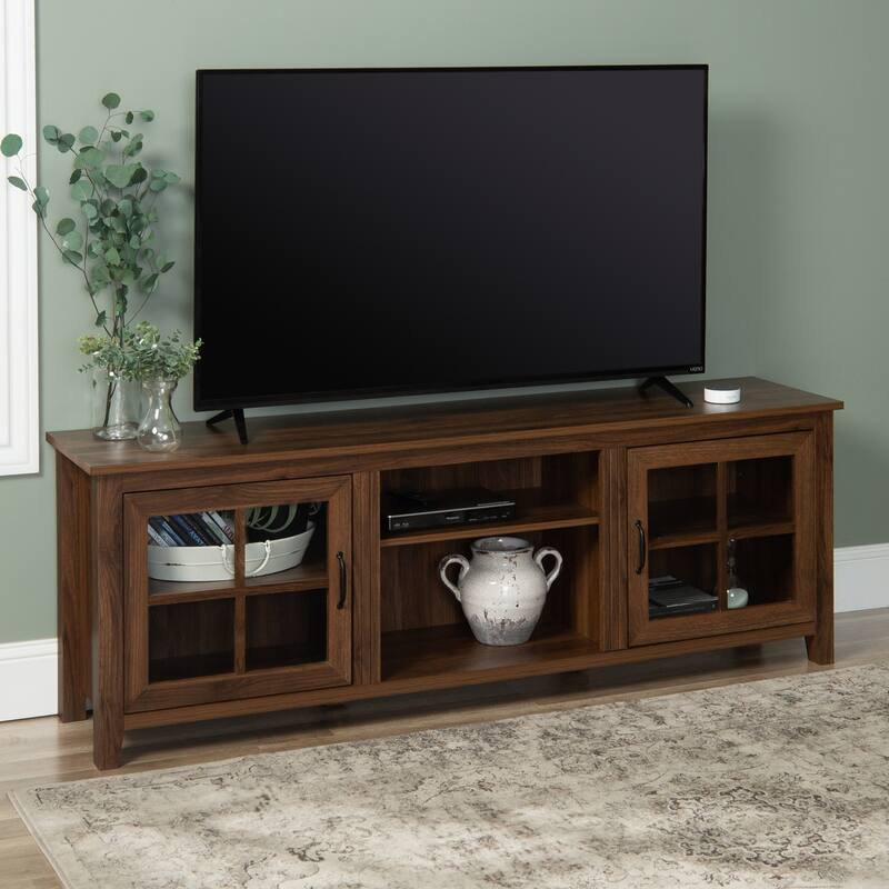 Modern Farmhouse 2-Door Glass Windowpane TV Stand - Brown