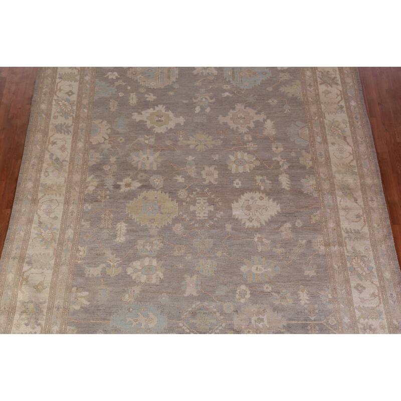 Hand Knotted Oriental 100% Wool Carpet Transitional All-Over Greys & Charcoal Oushak Area Rug - 11' 11'' X 9' 1''
