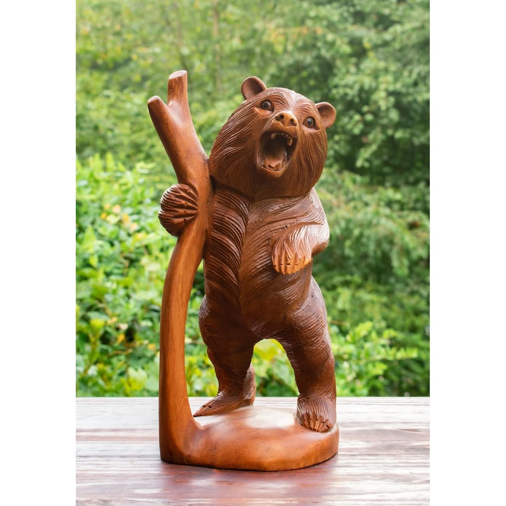 12" Wooden Hand Carved Standing Bear Statue Handcrafted Handmade Figurine Sculpture Lodge Cabin Outdoor Indoor Decor
