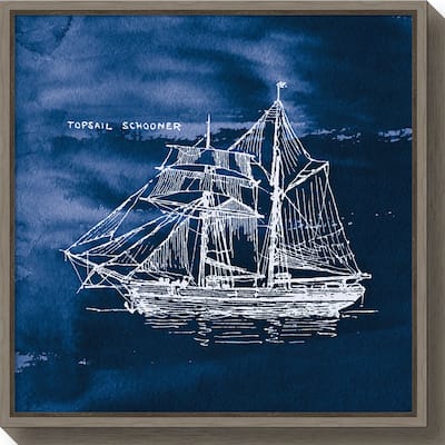 Canvas Art Framed 'Sailing Ships V Indigo' by Wild Apple Portfolio