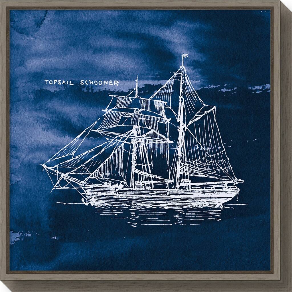 Canvas Art Framed 'Sailing Ships V Indigo' by Wild Apple Portfolio