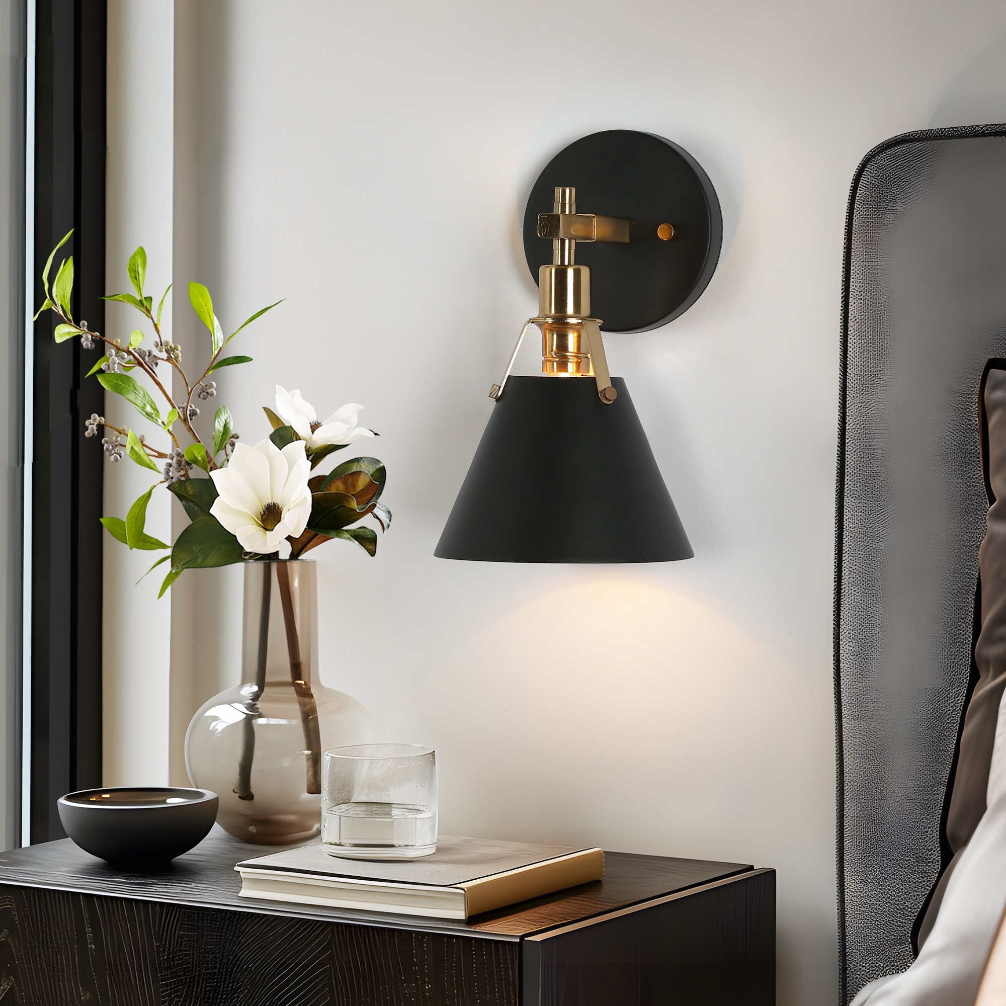 Modern Transitional 1-Light Metal Black Brass Wall Sconce Dome Bathroom Entryway Wall Light