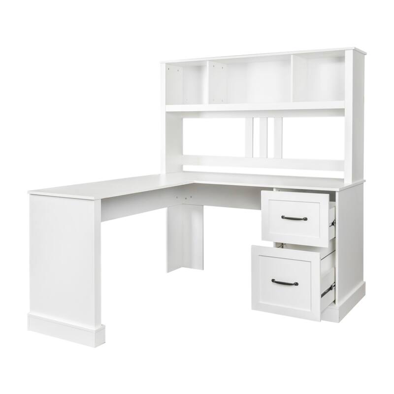 Home Office Desks, Computer Desk W/2-tier Open Shelf, 2 Drawers, Scratch Resistant Waterproof Modern Corner Gaming Desk