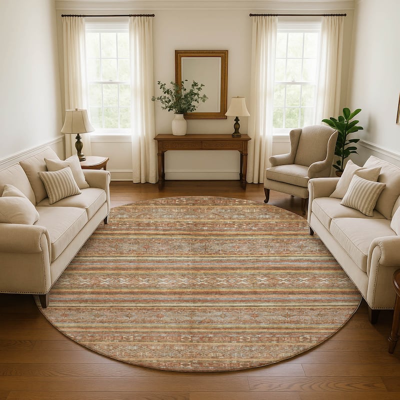 Premium Washable Super Soft Boho Stripes Mayfield Rug - Terracotta - 8' x 8'