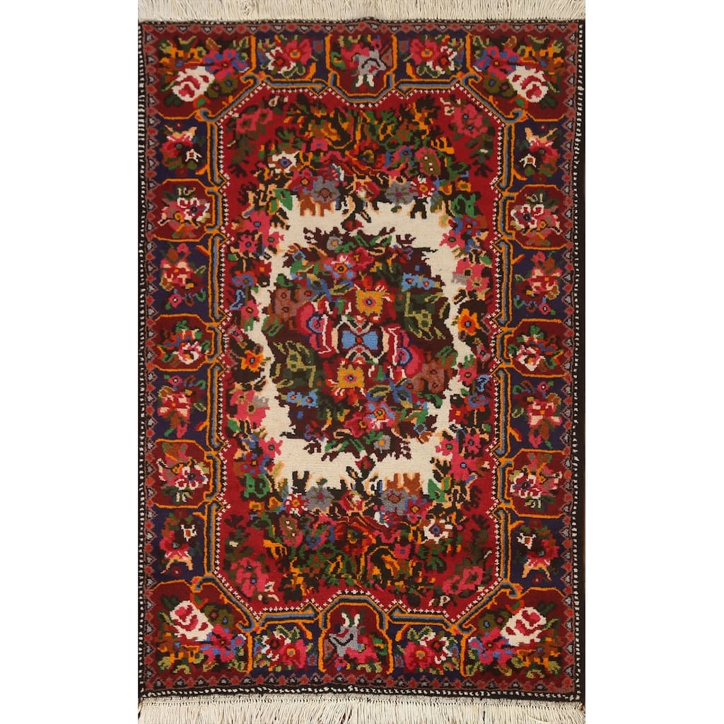 Hand Knotted Oriental 100% Wool Carpet Traditional Floral Beige & Ivories Bakhtiari Area Rug - 4' 10'' X 3' 5''
