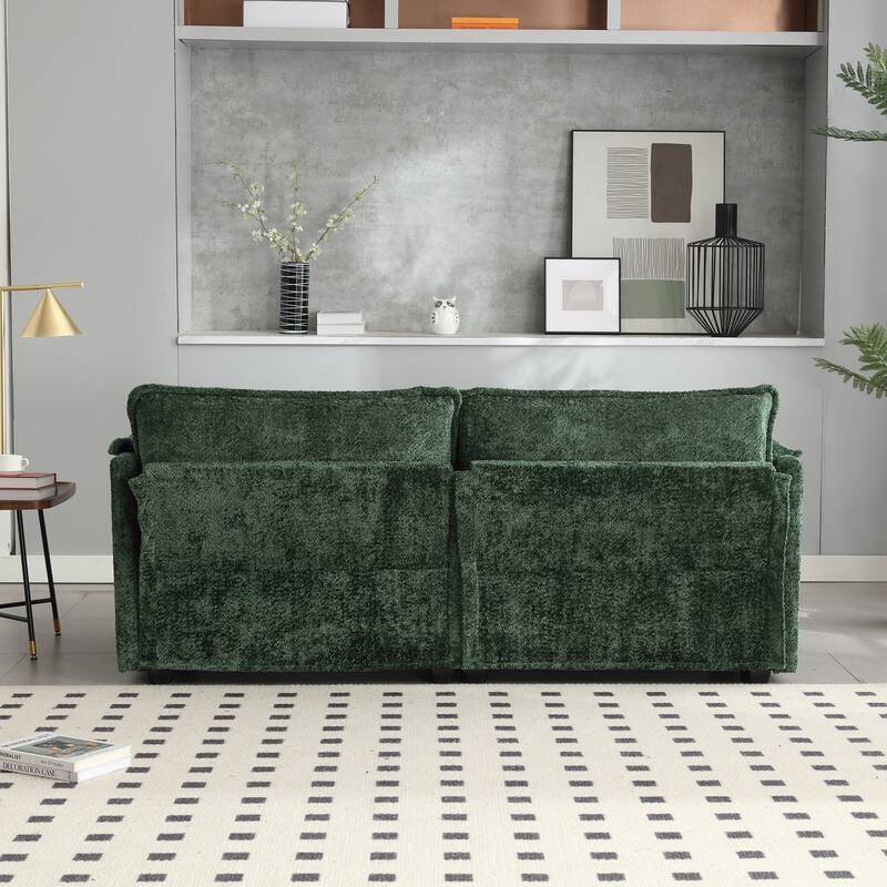 Chenille Fabric Double Sofa with High-Density Sponge Filling, Removable Armrests, and Side Storage Bags