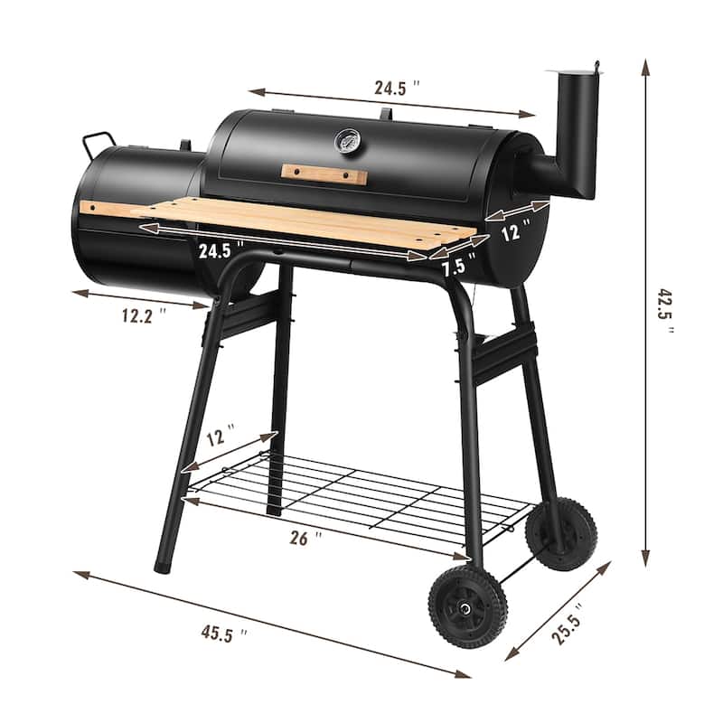 Costway Barrel Charcoal Grill with Foldable Side Table Built-in - See Details - as pic shows